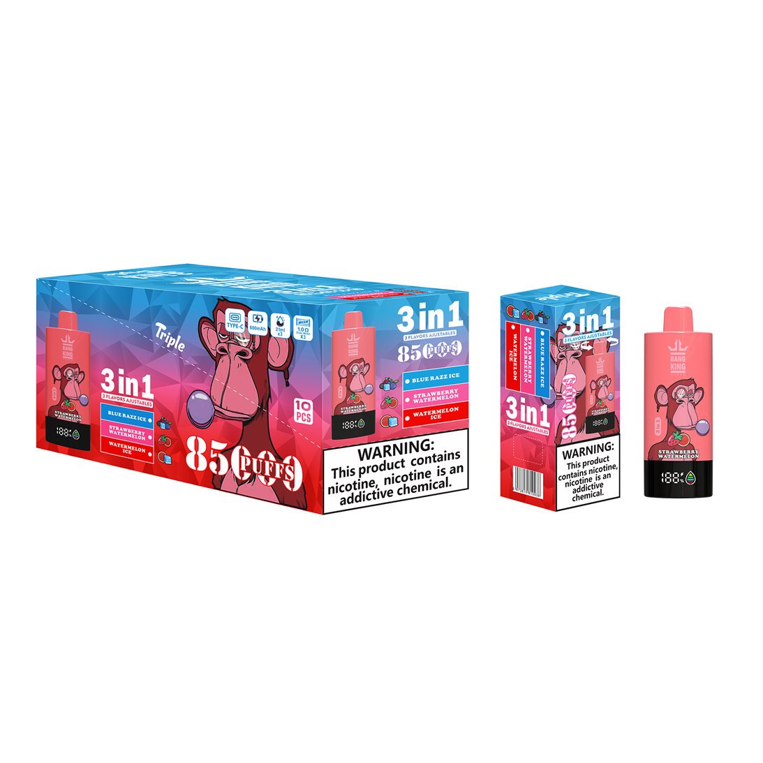 blue razz ice - strawberry watermelon - watermelon ice bang king triple 85000