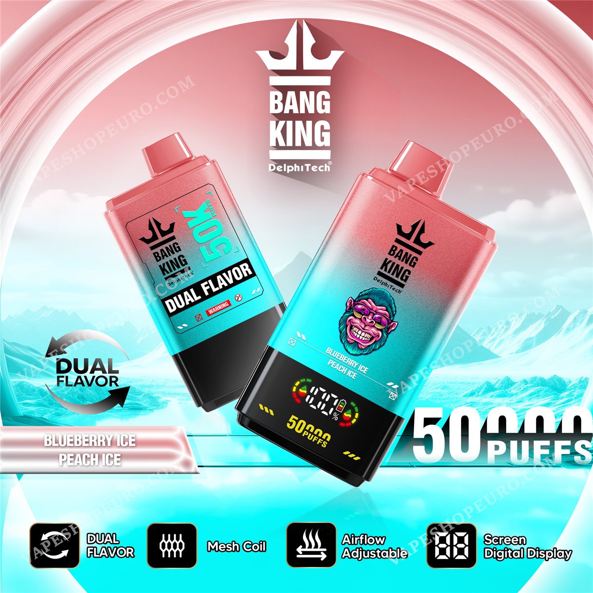 Blueberry Ice Peach Ice Bang King 50000 Vape Vsedehhbk50000