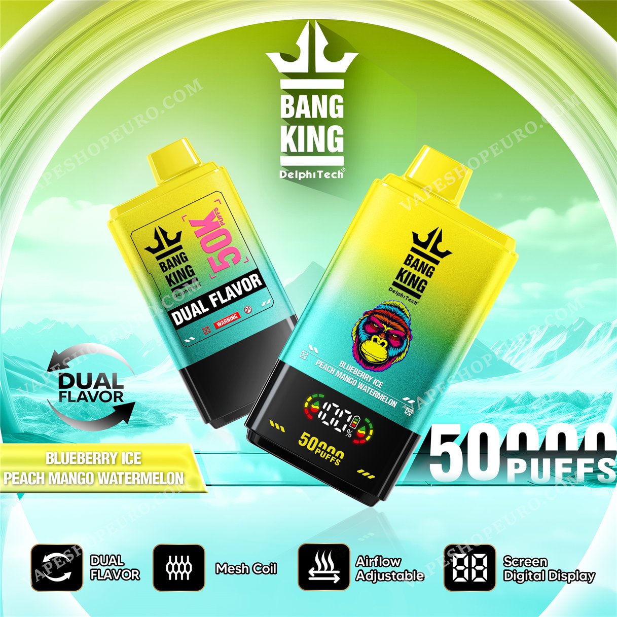Blueberry Ice Peach Mango Watermelon Bang King 50000 Vape Vsedehhbk50000