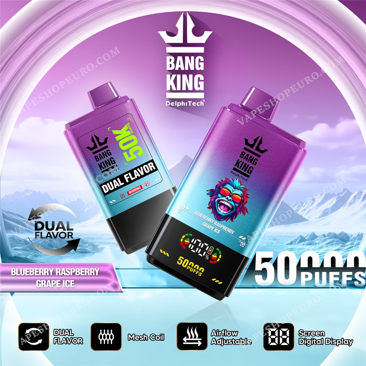 Blueberry Raspberry Grape Ice Bang King 50000 Vape Vsedehhbk50000
